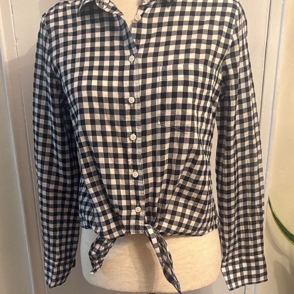 J. Crew - checked Button-Down tie front Shirt - S